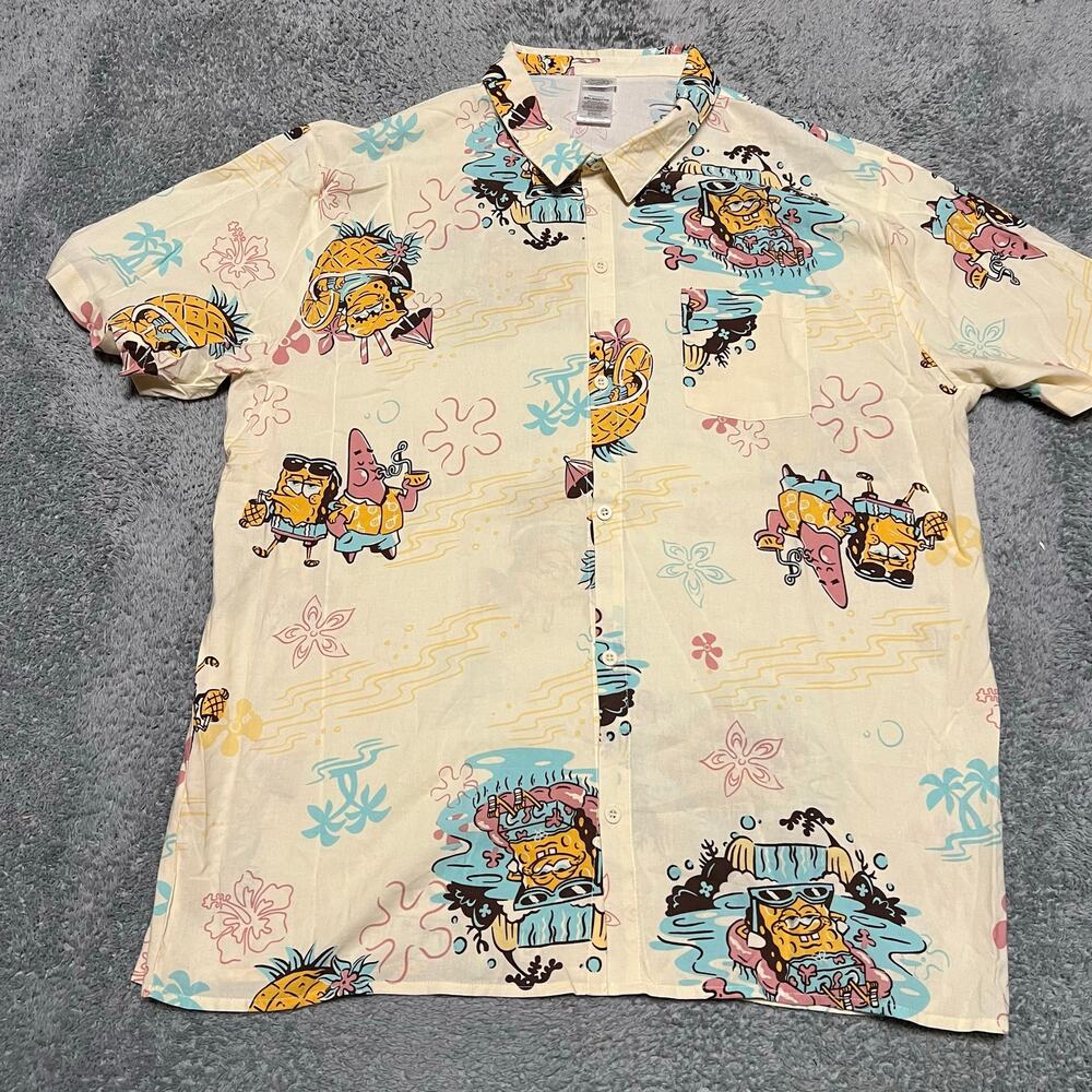 SpongeBob SquarePants Shirt Mens XXL  Hawaiian Button Nickelodeon